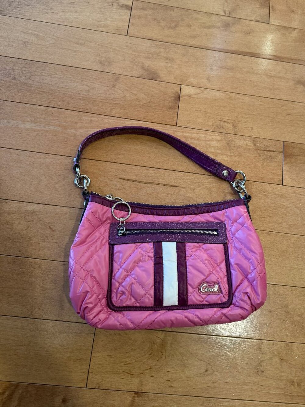 Coach Poppy Quilted Nylon Shoulder Pocket Hobo Bag